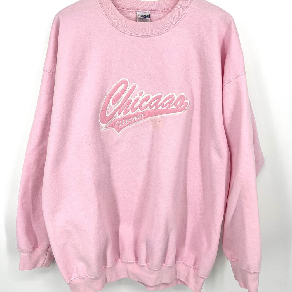 Vintage Gildan Activewear Pink Chicago Applique Sweatshirt Size XL